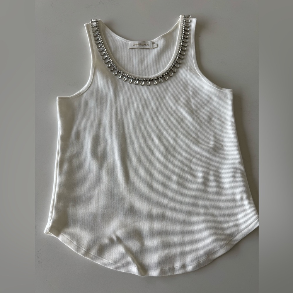 Zimmermann White Tank Top with Rhinestones